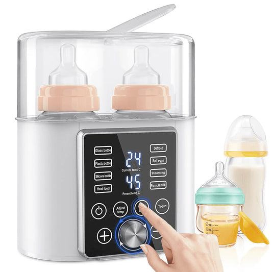 Baby Bottle Warmer, 12-In-1 Babies Fast Bottle Milk Warmer, Double Food Heater Defrost Bpa-Free with Twins, LCD Display, Timer & 24H Temperature Control for Breastmilk & Formula